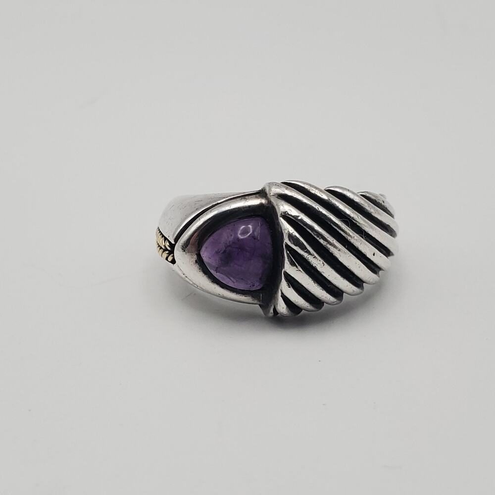 Vintage Sterling Silver & 18K Gold Purple Amethyst Statement Size 6.5